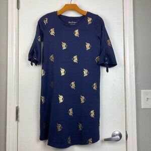 Lilly Pulitzer Preston Dress Gold Fish Foil Print Navy Blue 100% Pima Cotton XS